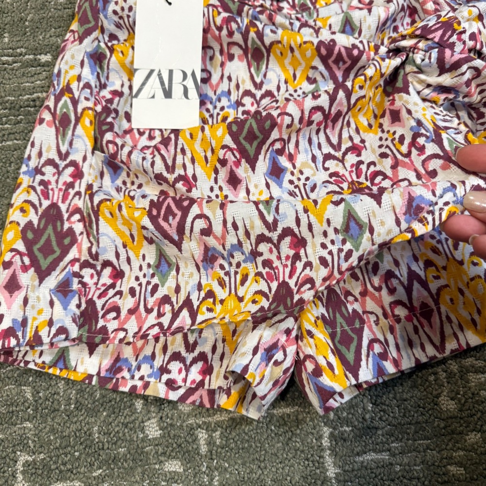 Zara Women's Multicolor Ikat Print Tie Waist Paperbag Shorts Size S - Picture 4 of 5